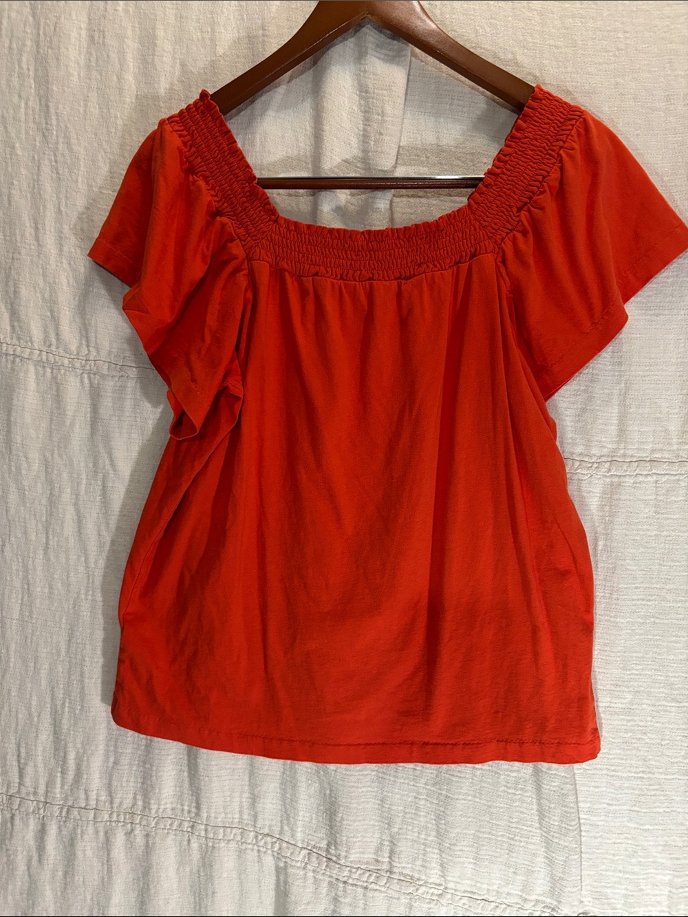 J. Crew Bright Burnt Orange Smocked Blouse 100% Cotton - Picture 8 of 8